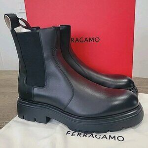 Salvatore Ferragamo Doran Men's Black Leather Chelsea Boots Size 11.5M BestOffer